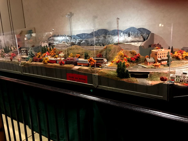 miniature train set and village